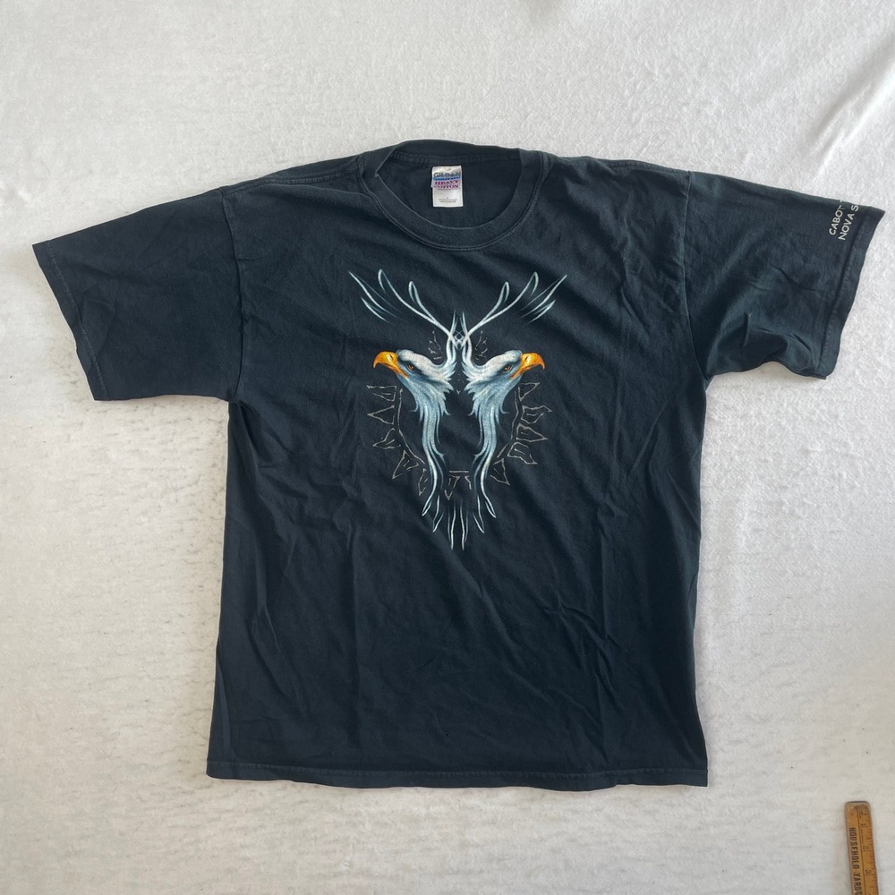 Gildan T-Shirt Mens Large Black Cabot Trail Nova Scotia Double Eagle Graphic Tee